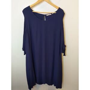 SOFT SURROUNDINGS Navy Cold Shoulder Dress Tassel Tie Size 3X Boho Feminine